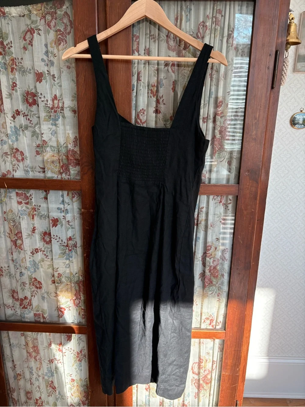 AnthropologieBlack Button-Front Linen Blend Midi Dress Small